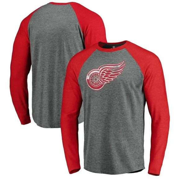 NWT NHL Detroit Red Wings Men's Long‎ Sleeve Raglan T-Shirt Gray Size Small - Picture 2 of 4
